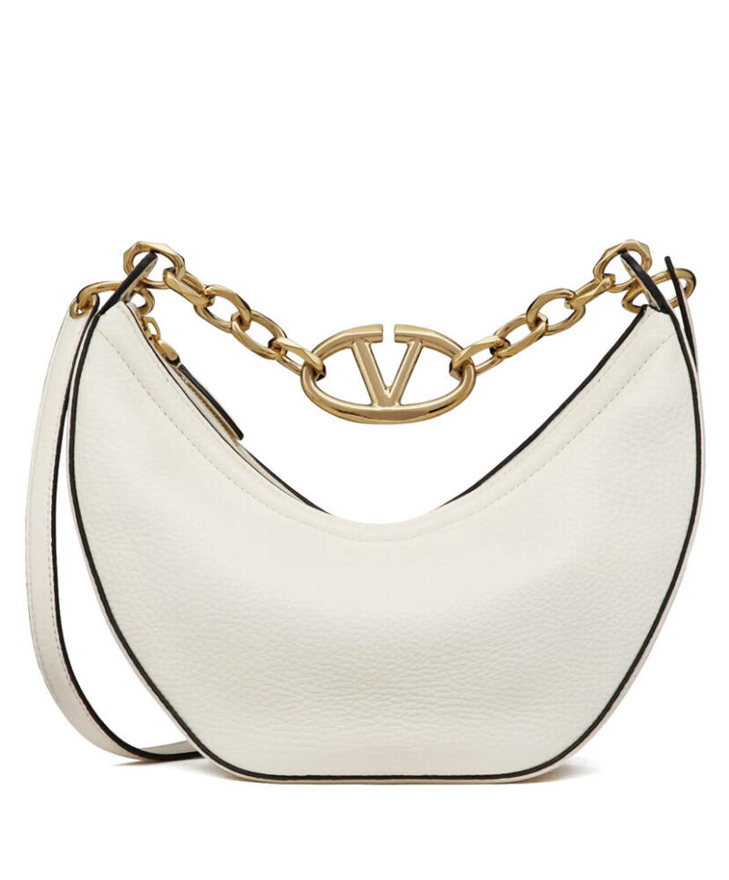 Valentino Small Vlogo Moon Hobo Bag In Grainy Calfskin With Chain